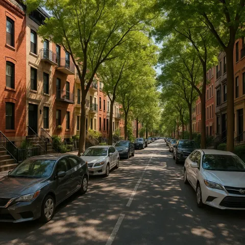Residential Urban Street Scene with Parked Cars