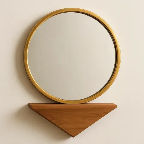 Circular Mirror Encased in a Gold-colored Frame