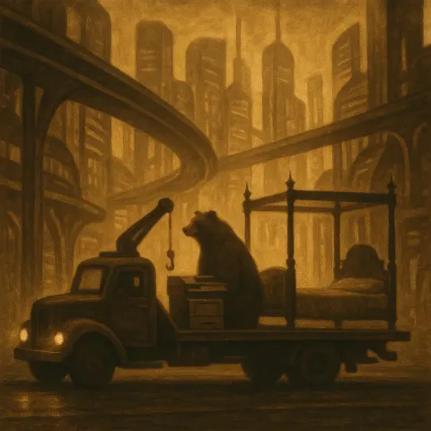 Tow Truck Transports a Brown Bear