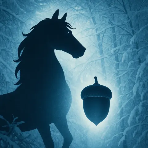 Silhouetted Kelpie and Central Acorn Radiate Amidst a Superimposed
