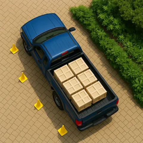Blue Pickup Truck Featuring a Black Flatbed Is Visible