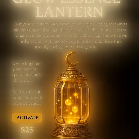 Title (large Text): Glow Essence Lantern A Magical Lantern