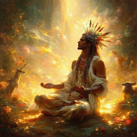 Renaissance Shaman Levitating in Divine Light