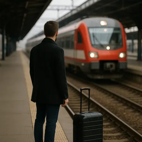 Man Standing on a Train Station Platform Next