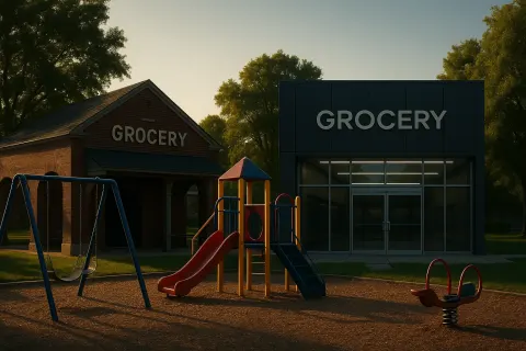 Within a Community Playground in a Park on a Sunny