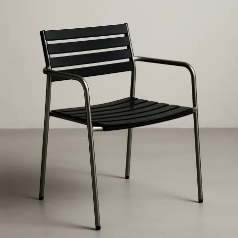 Modern Chair with a Metal Frame and Horizontal Black Slats