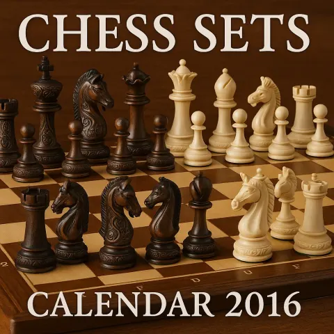 Intricately Designed Chess Pieces Arranged on a Wooden Chessboard