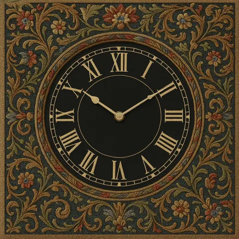 Clock with a Black Dial Featuring Roman Numerals