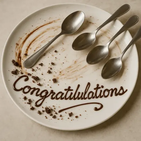 Mostly Empty Dessert Plate with Chocolate Crumbs