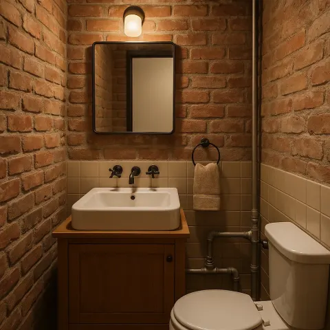 Small Bathroom with a Brick Wall
