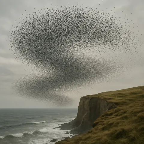 Vast Flock of Countless Birds Wheels and Turns Like