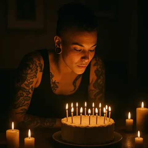 Woman with Tattoos and a Mohawk Leans