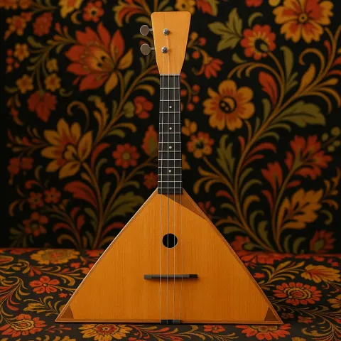 Three-sided Stringed Wooden Instrument Commonly Showcased in Traditional Russian Folk