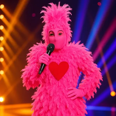 Person Wearing a Pink Feathered Costume