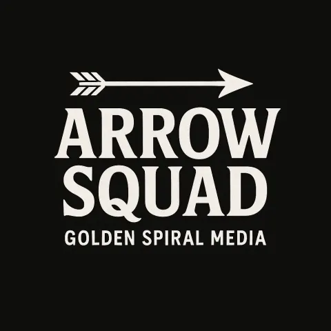 Stylized Logo Featuring the Text "Arrow Squad" with an Arrow