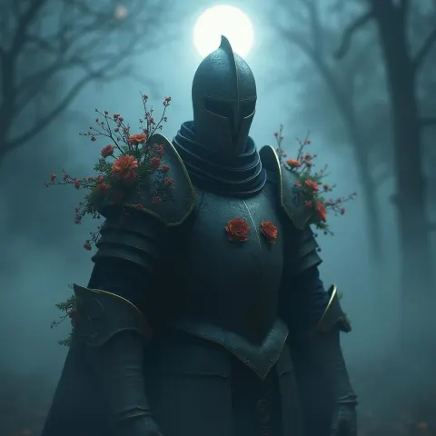 Flower Adorned Knight in Moonlit Mist