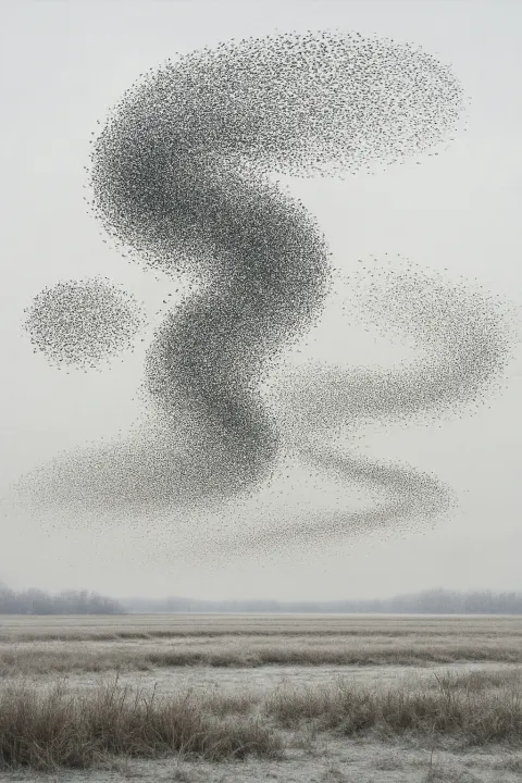 Immense Flock of Countless Starlings Creates Dynamic