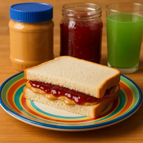 Peanut Butter and Jelly Sandwich on a Colorful Plate
