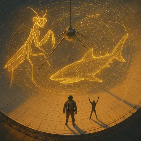Futuristic Explorer and a Celebrating Figure Stand