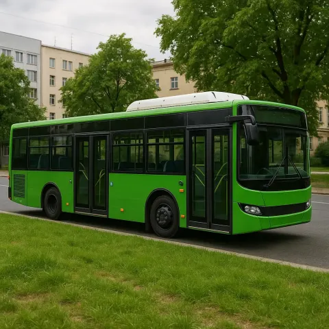 Green and Black Public Transit Bus
