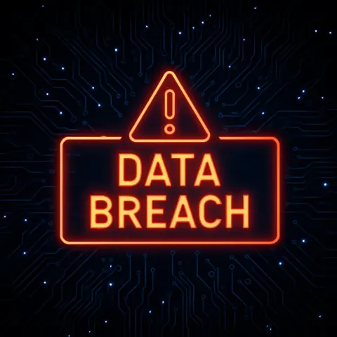 Glowing "DATA BREACH" Warning Surrounded by a Red Outline Overlays