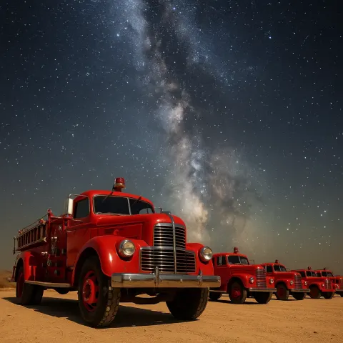 Striking Assembly of Around Eleven Classic Fire-engine-red Fire Engines
