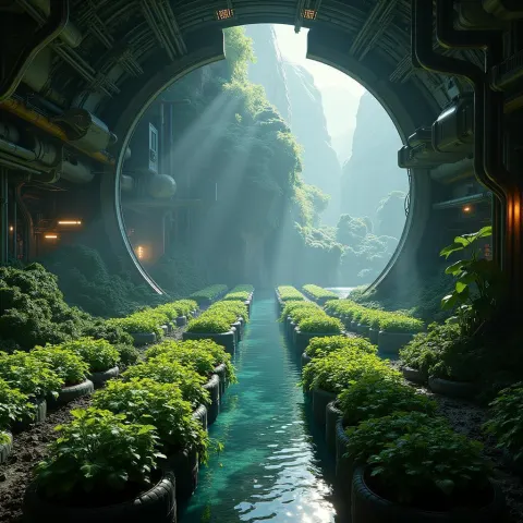 Lush Hydroponics Bay Aboard a Colossal Starship
