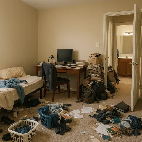 Messy Bedroom with Visible Bed