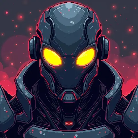 Pixel Robot Knight With Glowing Yellow Visor