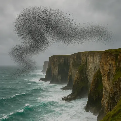 Vast Murmuration of Countless Tiny Birds Swirls Like Smoke