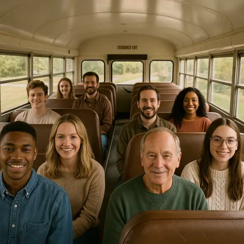 Group of People Seated Inside a School Bus