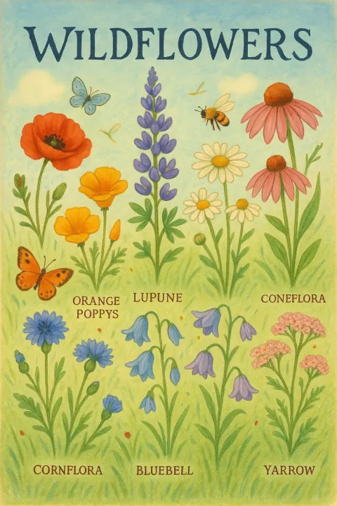 Colorful and Visually Captivating Educational Poster Showcasing Hand-painted Illustrations
