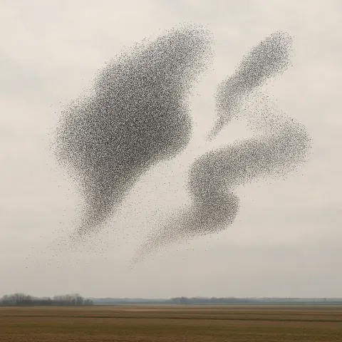 Vast Flock of Thousands of Starlings Creates Dynamic