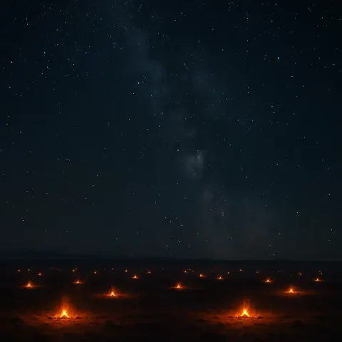 Myriad Distant Campfires Glow Like Scattered Embers Across a Vast