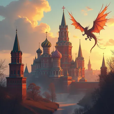 Dragon Soaring Over a Rune Etched Kremlin