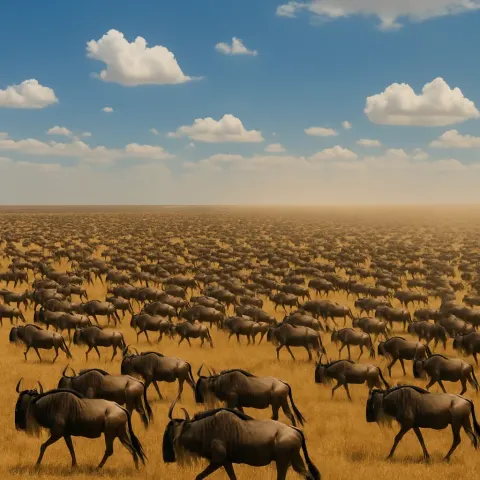 Vast Herd of Countless Wildebeest Stretches