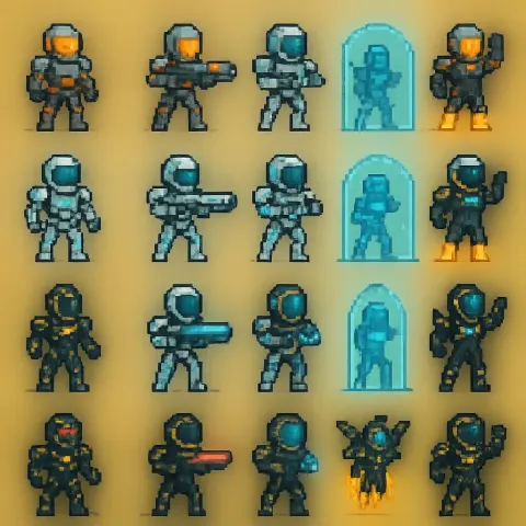 Detailed Square Pixel-art Image Featuring a Sci-fi Explorer Depicted