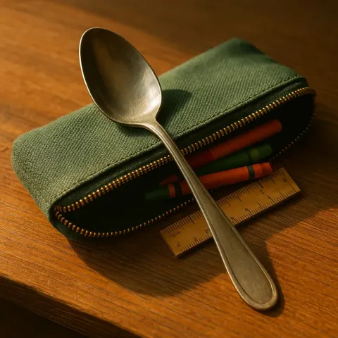 Forest Green Pencil Case Edged with Golden Zippers Lies