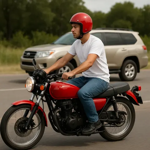 Man Wearing a Red Helmet and White Shirt Rides