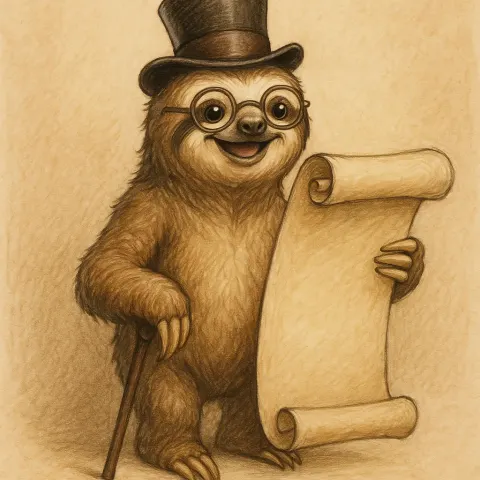 Happy Sloth Dressed in a Top Hat and Glasses