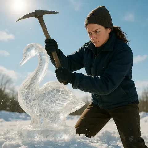 Resolute Woman Tightly Clutching a Rugged Pickaxe Stands Ready