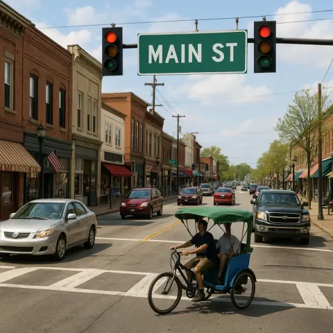 Bustling Street in a Small Town