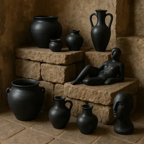 Display of Black Ceramic Pots