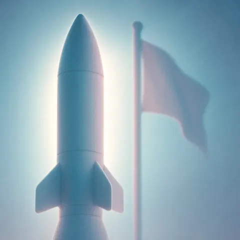 Pastel Missile and Flagpole Sculpture