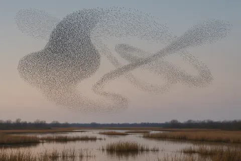 Immense Swarm of Countless Starlings Creates Dynamic
