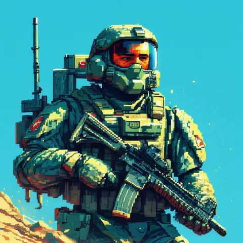 Soviet Soldier in Blocky Pixel Power Armor