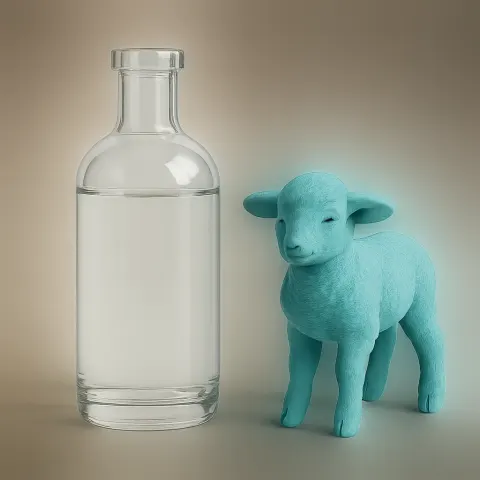 Turquoise-colored Lamb Alongside a See-through Bottle