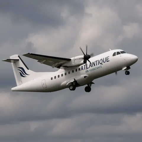 White Atlantique Air Assistance Propeller Plane Takes