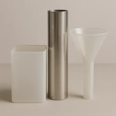 Square Container Pressed Against One Side of the Cylindrical Tube