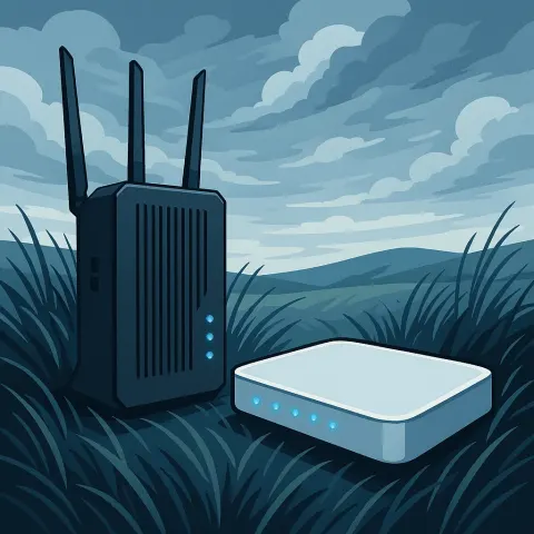 Two Strikingly Different Modems—one an Upright Tower in Dark Charcoal